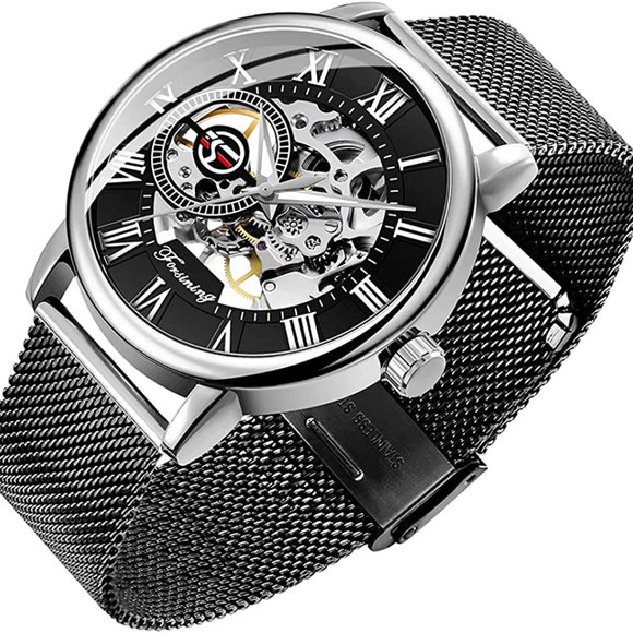 Men Skeleton Watch Classic Roman Numeral Steampunk Mechanical Watch - Picture 1 of 4